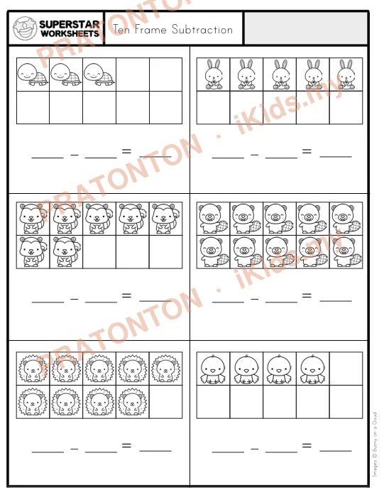 Pratonton muka 1 lembaran Ten Frame Subtraction — Matematik Tahun 1