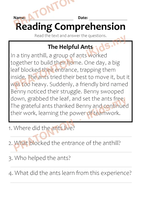 Pratonton muka 1 lembaran The Helpful Ants — Bahasa Inggeris Tahun 2