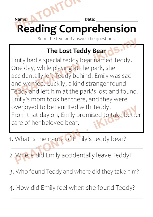 Pratonton muka 1 lembaran The Lost Teddy Bear — Bahasa Inggeris Tahun 2