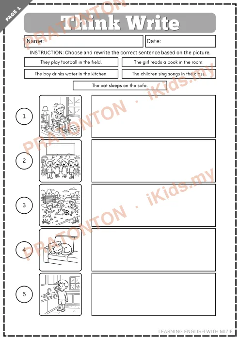 Pratonton muka 1 lembaran Think — Bahasa Inggeris Tahun 1
