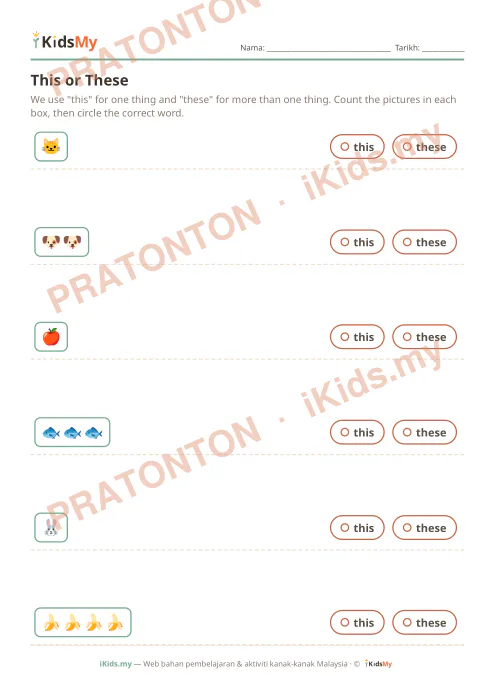 Pratonton muka 1 lembaran This or These — Bahasa Inggeris Tahun 2