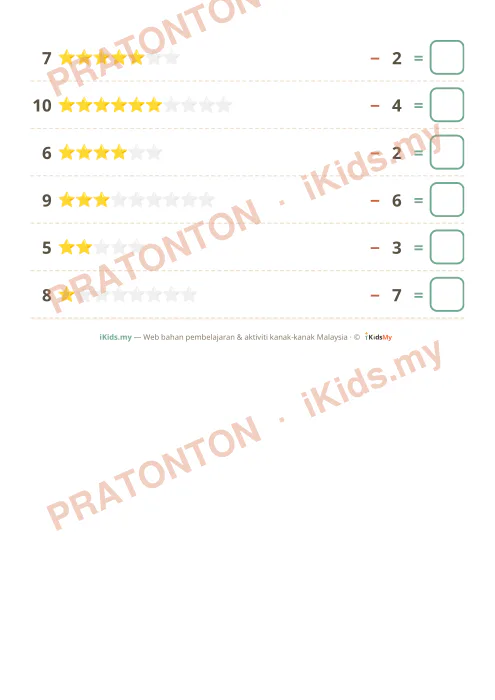 Pratonton muka 2 lembaran Tolak dalam Lingkungan 10 (Set 2) — Matematik Tahun 1