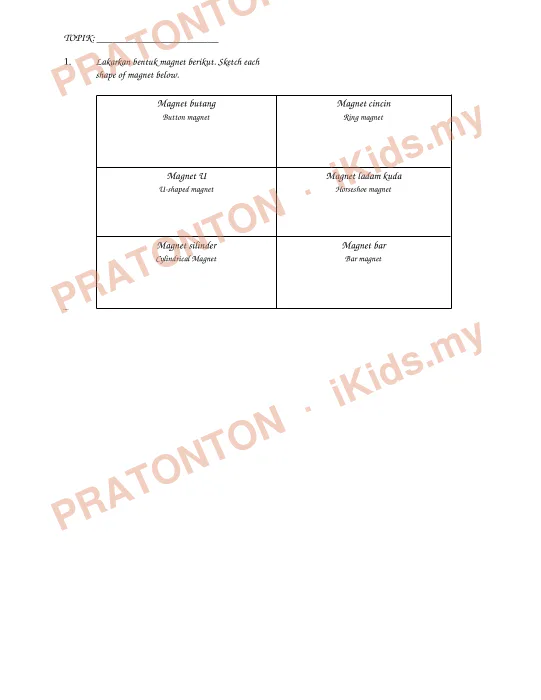 Pratonton muka 1 lembaran TOPIK: _______________________ — Sains Tahun 2