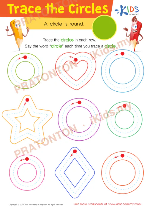 Pratonton muka 1 lembaran Trace e Circles — Matematik Tahun 1