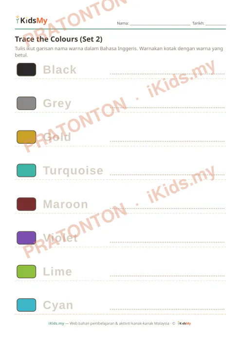 Pratonton muka 1 lembaran Trace the Colours (Set 2) — Bahasa Inggeris Tahun 1