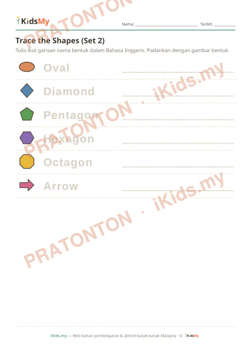 Pratonton muka 1 lembaran Trace the Shapes (Set 2) — Bahasa Inggeris Tahun 1