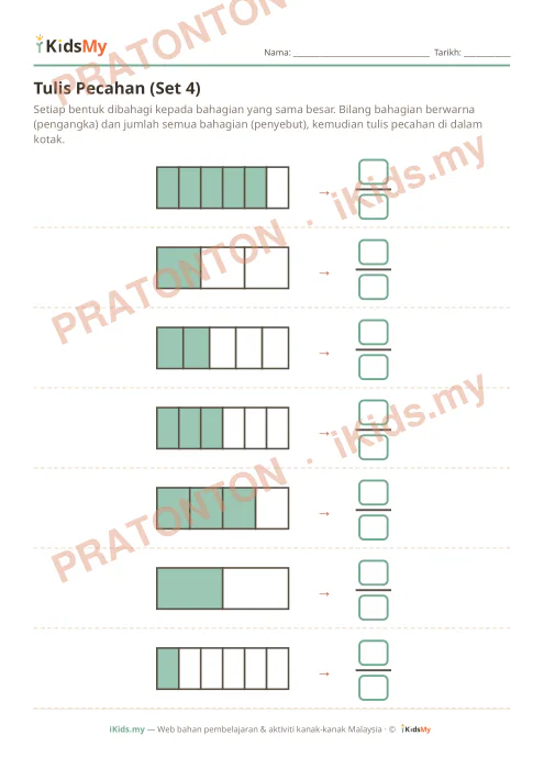 Pratonton muka 1 lembaran Tulis Pecahan (Set 4) — Matematik Tahun 3