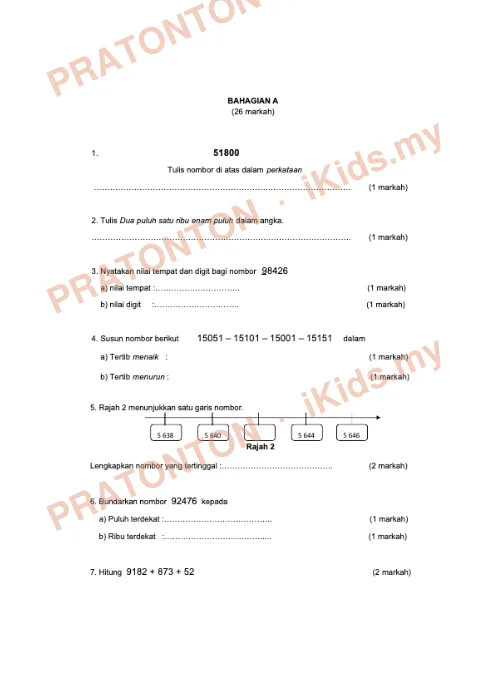 Pratonton muka 1 lembaran UASA Matematik Set 2 — Matematik Tahun 4