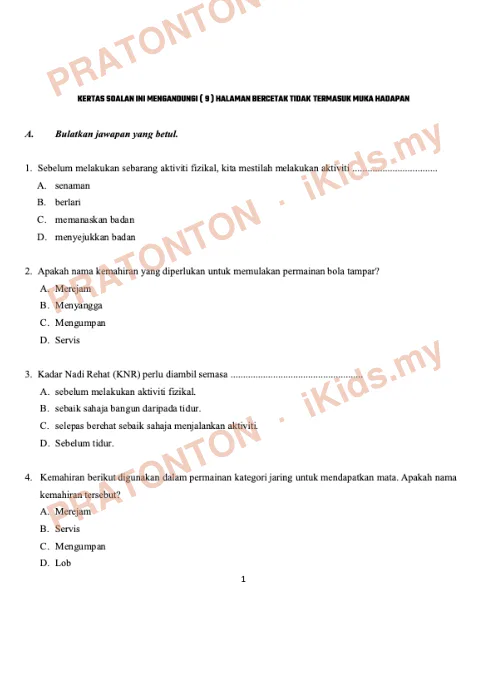 Pratonton muka 1 lembaran UASA Pendidikan Kesihatan — Pendidikan Kesihatan Tahun 4