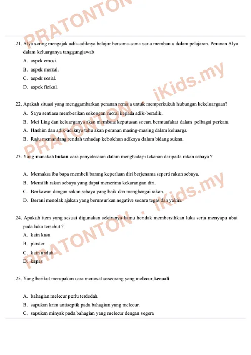 Pratonton muka 6 lembaran UASA Pendidikan Kesihatan — Pendidikan Kesihatan Tahun 4