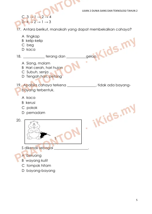 Pratonton muka 5 lembaran UJIAN 2 DUNIA SAINS DAN TEKNOLOGI TAHUN 2 — Sains Tahun 2