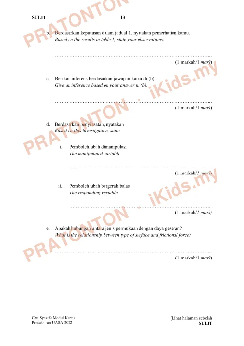 Pratonton muka 13 lembaran Ujian Akhir Sesi Akademik 2022 — Sains Tahun 6 (Set 1) — Sains Tahun 6
