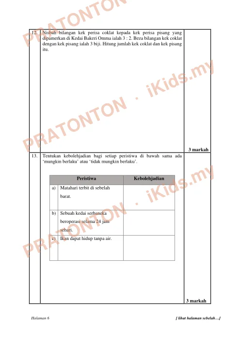 Pratonton muka 6 lembaran Ujian Akhir Sesi Akademik 2024/2025 — Matematik Tahun 6 (Set 2) — Matematik Tahun 6