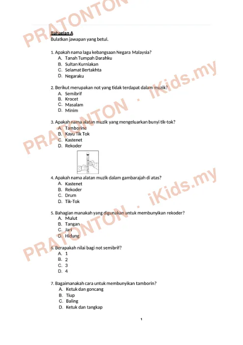 Pratonton muka 1 lembaran Ujian Akhir Sesi Akademik — Pendidikan Muzik Tahun 5 — Pendidikan Kesenian Tahun 5