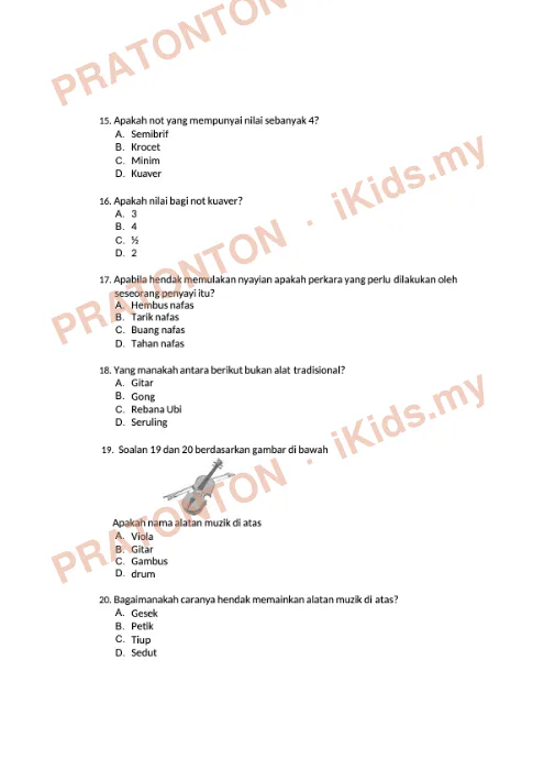 Pratonton muka 3 lembaran Ujian Akhir Sesi Akademik — Pendidikan Muzik Tahun 5 — Pendidikan Kesenian Tahun 5