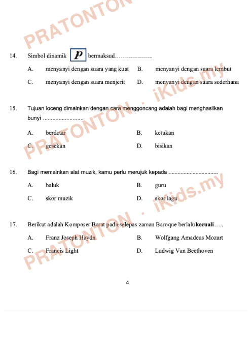 Pratonton muka 5 lembaran Ujian Akhir Sesi Akademik — Pendidikan Muzik Tahun 6 — Pendidikan Kesenian Tahun 6