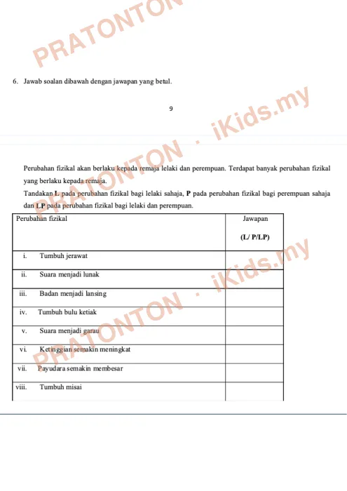Pratonton muka 1 lembaran Ujian Akhir Sesi Akademik — PJPK Tahun 6 — Pendidikan Kesihatan Tahun 6