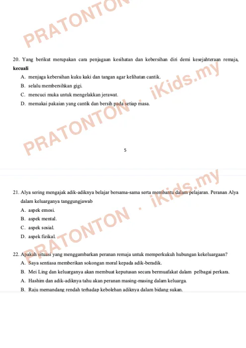 Pratonton muka 6 lembaran Ujian Akhir Sesi Akademik — PJPK Tahun 6 — Pendidikan Kesihatan Tahun 6