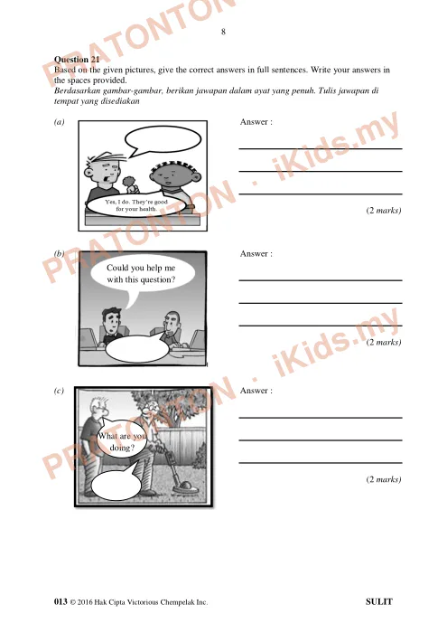 Pratonton muka 8 lembaran Ujian Akhir Tahun KSSR — Bahasa Inggeris Tahun 5 Pemahaman (Set 1) — Bahasa Inggeris Tahun 5