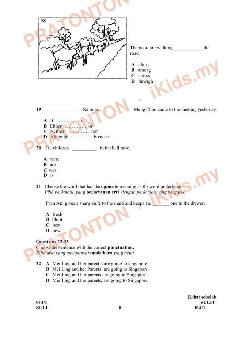Pratonton muka 6 lembaran Ujian Akhir Tahun KSSR — Bahasa Inggeris Tahun 5 Pemahaman (Set 4) — Bahasa Inggeris Tahun 5