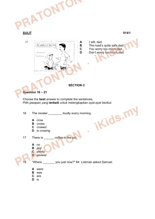 Pratonton muka 6 lembaran Ujian Akhir Tahun KSSR — Bahasa Inggeris Tahun 5 Pemahaman (Set 5) — Bahasa Inggeris Tahun 5