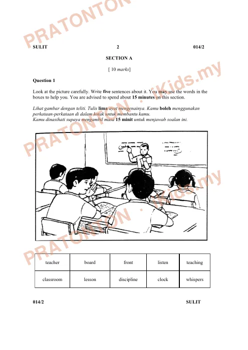 Pratonton muka 1 lembaran Ujian Akhir Tahun KSSR — Bahasa Inggeris Tahun 5 Penulisan (Set 4) — Bahasa Inggeris Tahun 5