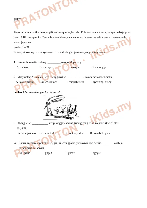 Pratonton muka 1 lembaran Ujian Akhir Tahun KSSR — Bahasa Melayu Tahun 5 Pemahaman (Set 2) — Bahasa Melayu Tahun 5