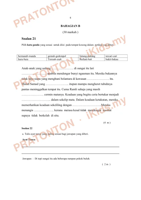 Pratonton muka 1 lembaran Ujian Akhir Tahun KSSR — Bahasa Melayu Tahun 5 Penulisan (Set 1) — Bahasa Melayu Tahun 5