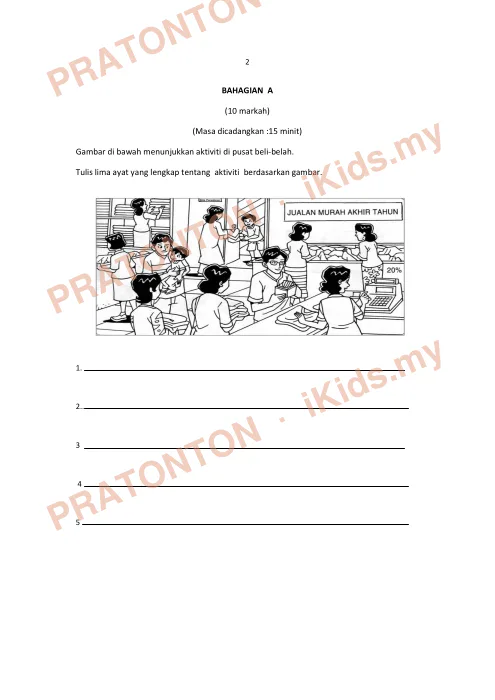Pratonton muka 1 lembaran Ujian Akhir Tahun KSSR — Bahasa Melayu Tahun 5 Penulisan (Set 2) — Bahasa Melayu Tahun 5