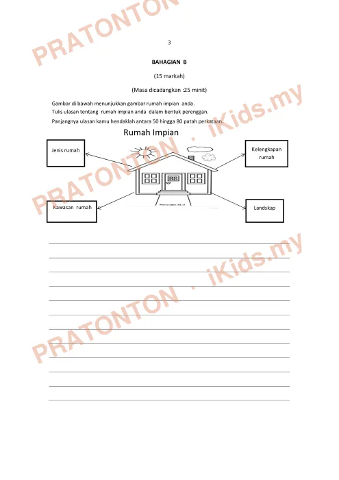 Pratonton muka 2 lembaran Ujian Akhir Tahun KSSR — Bahasa Melayu Tahun 5 Penulisan (Set 2) — Bahasa Melayu Tahun 5