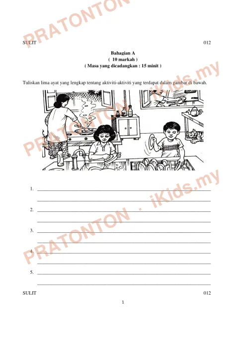 Pratonton muka 1 lembaran Ujian Akhir Tahun KSSR — Bahasa Melayu Tahun 5 Penulisan (Set 5) — Bahasa Melayu Tahun 5