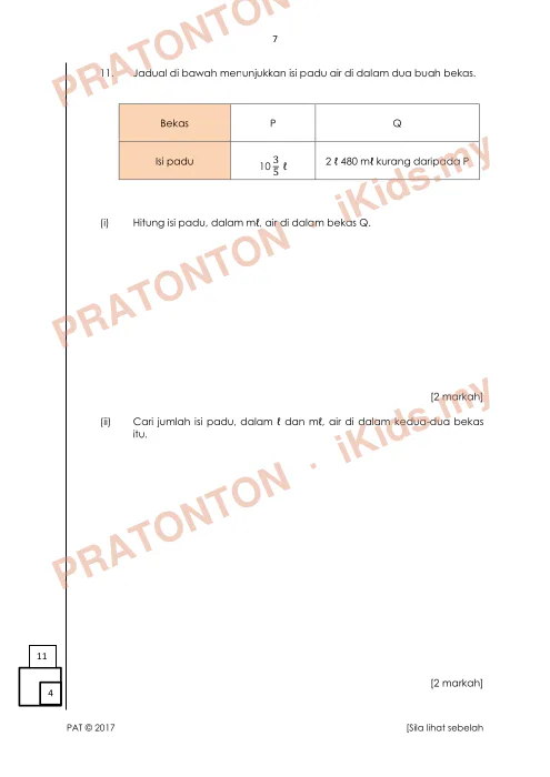 Pratonton muka 7 lembaran Ujian Akhir Tahun KSSR — Matematik Tahun 5 Kertas 2 (Set 1, Versi B) — Matematik Tahun 5