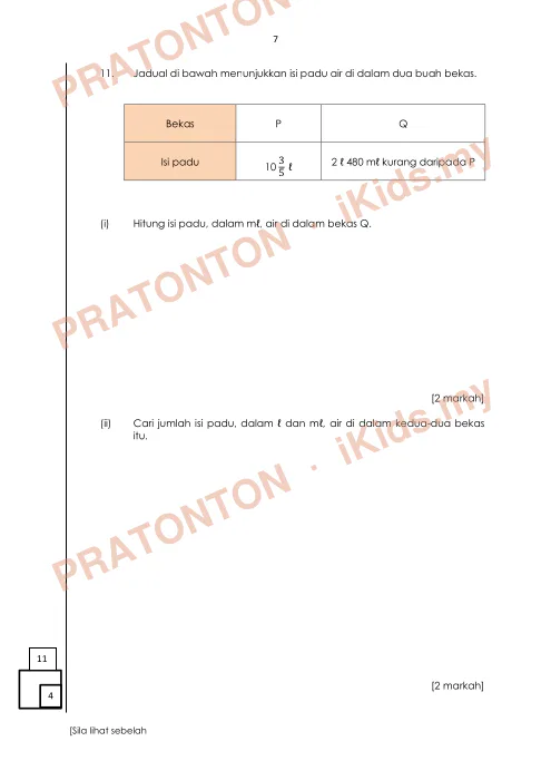 Pratonton muka 7 lembaran Ujian Akhir Tahun KSSR — Matematik Tahun 5 Kertas 2 (Set 2, Versi B) — Matematik Tahun 5