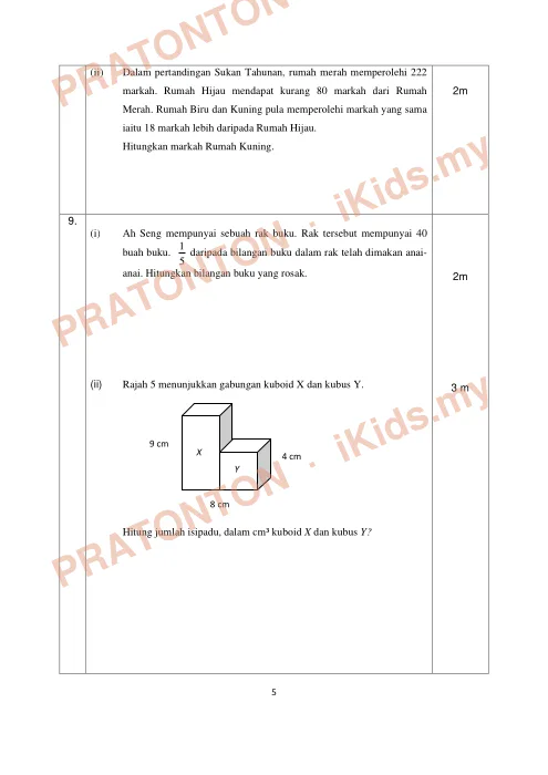 Pratonton muka 5 lembaran Ujian Akhir Tahun KSSR — Matematik Tahun 5 Kertas 2 (Set 4, Versi A) — Matematik Tahun 5