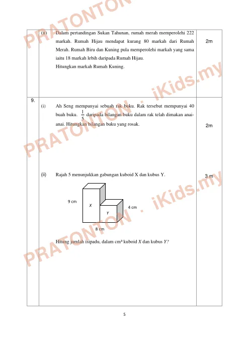 Pratonton muka 5 lembaran Ujian Akhir Tahun KSSR — Matematik Tahun 5 Kertas 2 (Set 4, Versi B) — Matematik Tahun 5