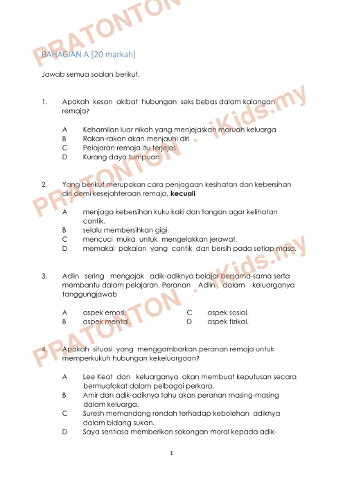Pratonton muka 1 lembaran Ujian Akhir Tahun KSSR — Pendidikan Kesihatan Tahun 6 (Set 1, Versi B) — Pendidikan Kesihatan Tahun 6