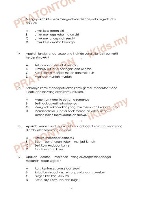 Pratonton muka 4 lembaran Ujian Akhir Tahun KSSR — Pendidikan Kesihatan Tahun 6 (Set 1, Versi B) — Pendidikan Kesihatan Tahun 6