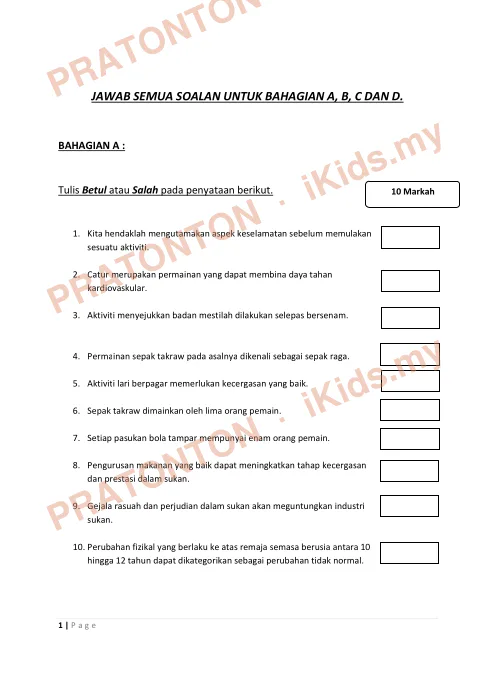 Pratonton muka 1 lembaran Ujian Akhir Tahun KSSR — Pendidikan Kesihatan Tahun 6 (Set 2) — Pendidikan Kesihatan Tahun 6