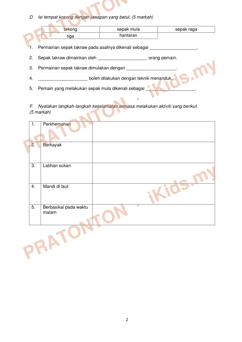 Pratonton muka 2 lembaran Ujian Akhir Tahun KSSR — Pendidikan Kesihatan Tahun 6 (Set 4) — Pendidikan Kesihatan Tahun 6