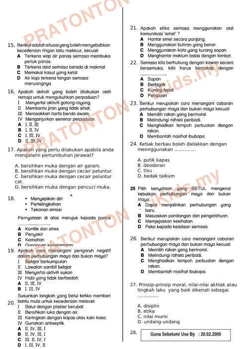 Pratonton muka 2 lembaran Ujian Akhir Tahun KSSR — Pendidikan Kesihatan Tahun 6 (Set 7) — Pendidikan Kesihatan Tahun 6
