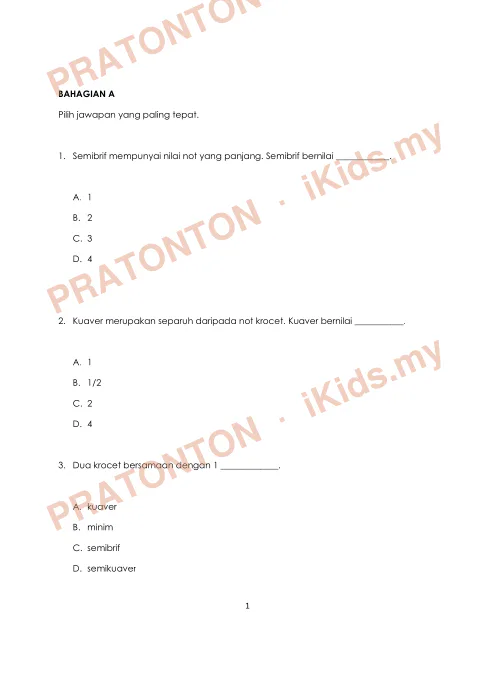 Pratonton muka 1 lembaran Ujian Akhir Tahun KSSR — Pendidikan Muzik Tahun 6 (Set 2) — Pendidikan Kesenian Tahun 6