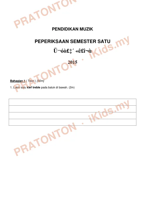 Pratonton muka 1 lembaran Ujian Akhir Tahun KSSR — Pendidikan Muzik Tahun 6 (Set 3) — Pendidikan Kesenian Tahun 6