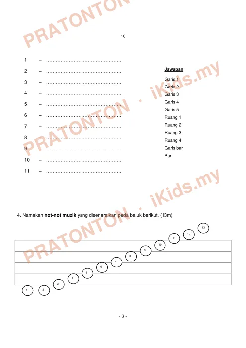 Pratonton muka 3 lembaran Ujian Akhir Tahun KSSR — Pendidikan Muzik Tahun 6 (Set 3) — Pendidikan Kesenian Tahun 6