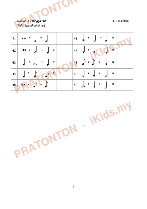 Pratonton muka 2 lembaran Ujian Akhir Tahun KSSR — Pendidikan Muzik Tahun 6 (Set 4, Versi A) — Pendidikan Kesenian Tahun 6