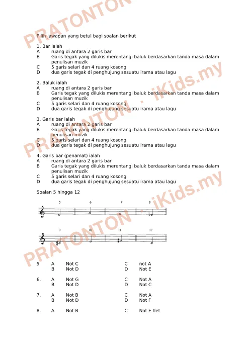 Pratonton muka 1 lembaran Ujian Akhir Tahun KSSR — Pendidikan Muzik Tahun 6 (Set 5) — Pendidikan Kesenian Tahun 6
