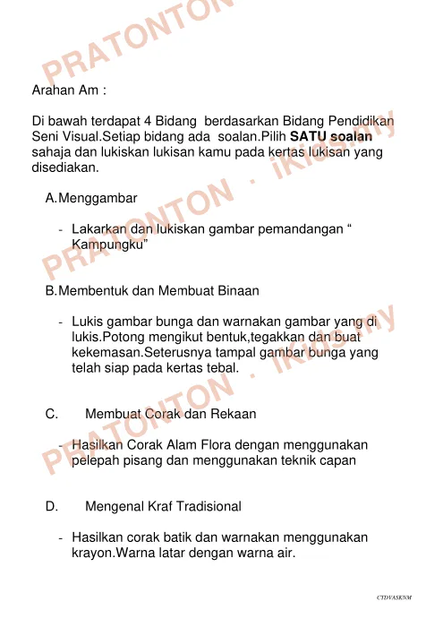 Pratonton muka 1 lembaran Ujian Akhir Tahun KSSR — Pendidikan Seni Tahun 5 (Set 3) — Pendidikan Kesenian Tahun 5