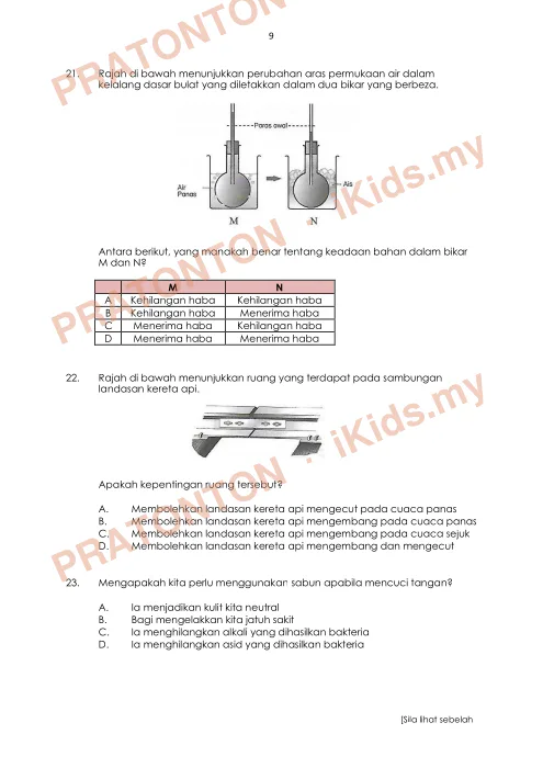 Pratonton muka 9 lembaran Ujian Akhir Tahun KSSR — Sains Tahun 5 Kertas 1 (Set 3) — Sains Tahun 5