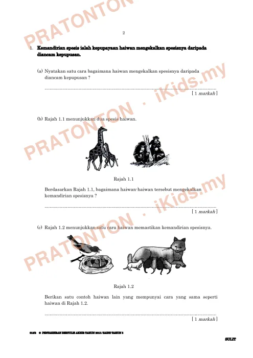 Pratonton muka 1 lembaran Ujian Akhir Tahun KSSR — Sains Tahun 5 Kertas 2 (Set 3) — Sains Tahun 5