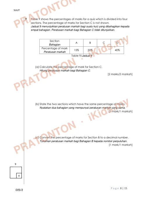 Pratonton muka 8 lembaran Ujian Akhir Tahun KSSR Tahun 4 Matematik Kertas2 Set4 (2) — Matematik Tahun 4