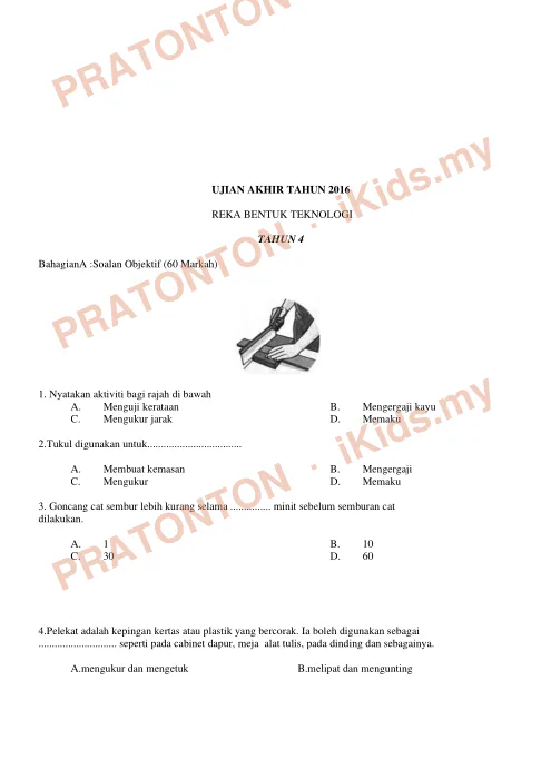 Pratonton muka 1 lembaran Ujian Akhir Tahun KSSR Tahun 4 RBT Set2 — Matematik Tahun 4
